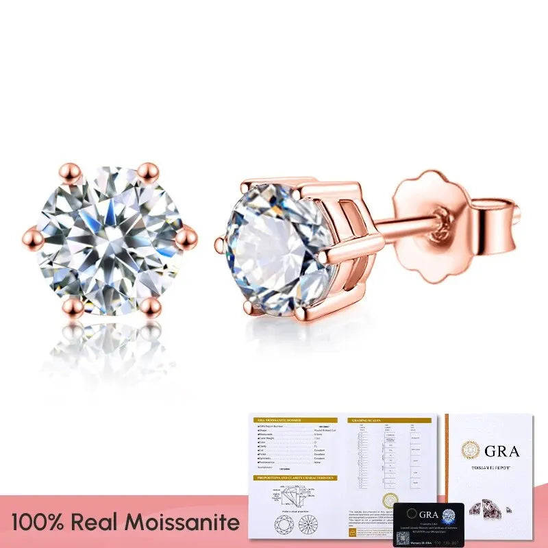 Real 0.1ct-2ct D Color Certified Moissanite Diamond Stud Earrings for Woman Gift 925 Sterling Silver Wedding Luxury Fine Jewelry