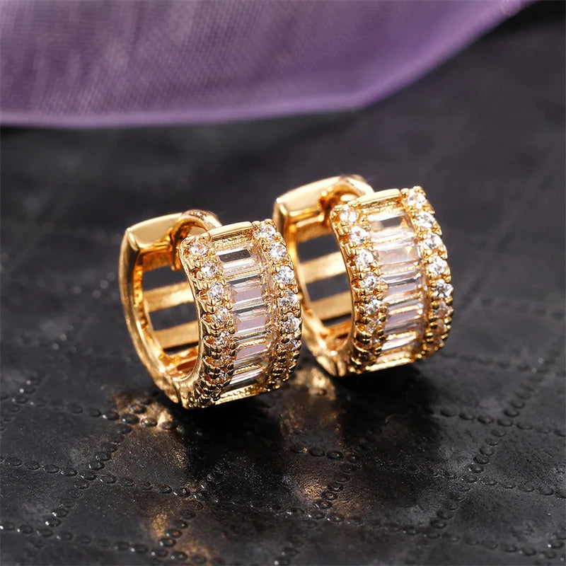 Huitan Fashion Women's Hoop Earrings with Sparkling Cubic Zirconia Fancy Female Ear Accessories Good Quality Wholesale Jewelry