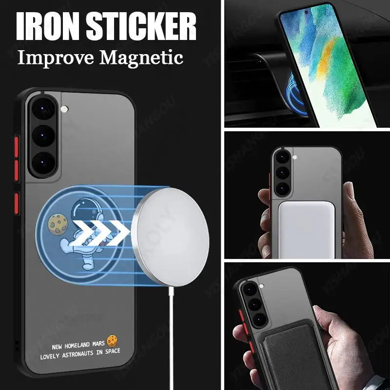 Magnetic For Magsafe Astronaut Case For Samsung Galaxy S23 S22 Ultra S22 Plus S21 S20 FE S24 Ultra Slim Hard PC Back S25 Cover