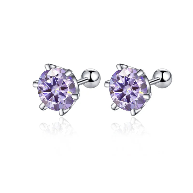 BIJOX STORY 0.5-2ct Mosonite Screw Stud Earrings D-color Solid Sier Diamond Suitable For Women's Wedding Exquisite