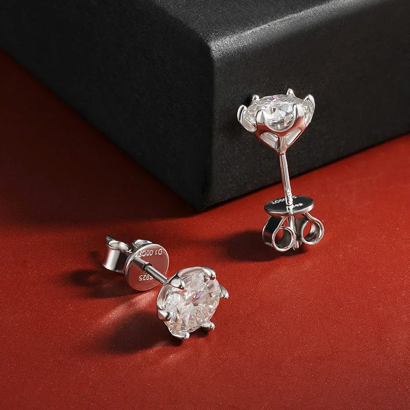 OEVAS 100% 925 Sterling Silver 0.2-2 Carat D Color Moissanite Diamond Stud Earrings For Women Sparkling Party Fine Jewelry Gifts