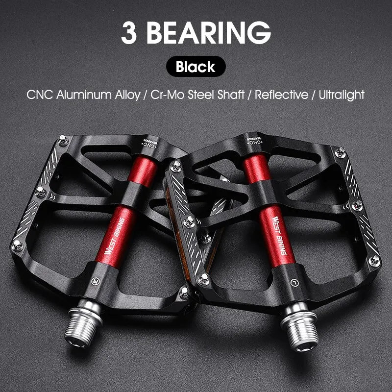 WEST BIKING CNC 3 Bearing Bicycle Pedals Ultralight BMX MTB Road Bike Pedals Non-slip Aluminum Alloy Reflective Cycling Parts