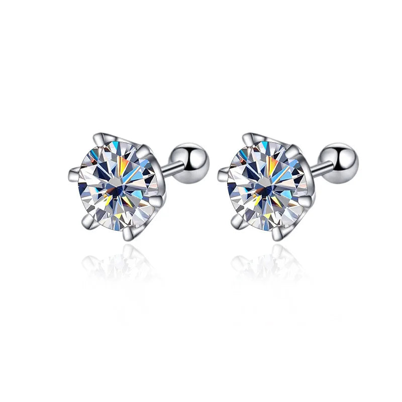 BIJOX STORY 0.5-2ct Mosonite Screw Stud Earrings D-color Solid Sier Diamond Suitable For Women's Wedding Exquisite