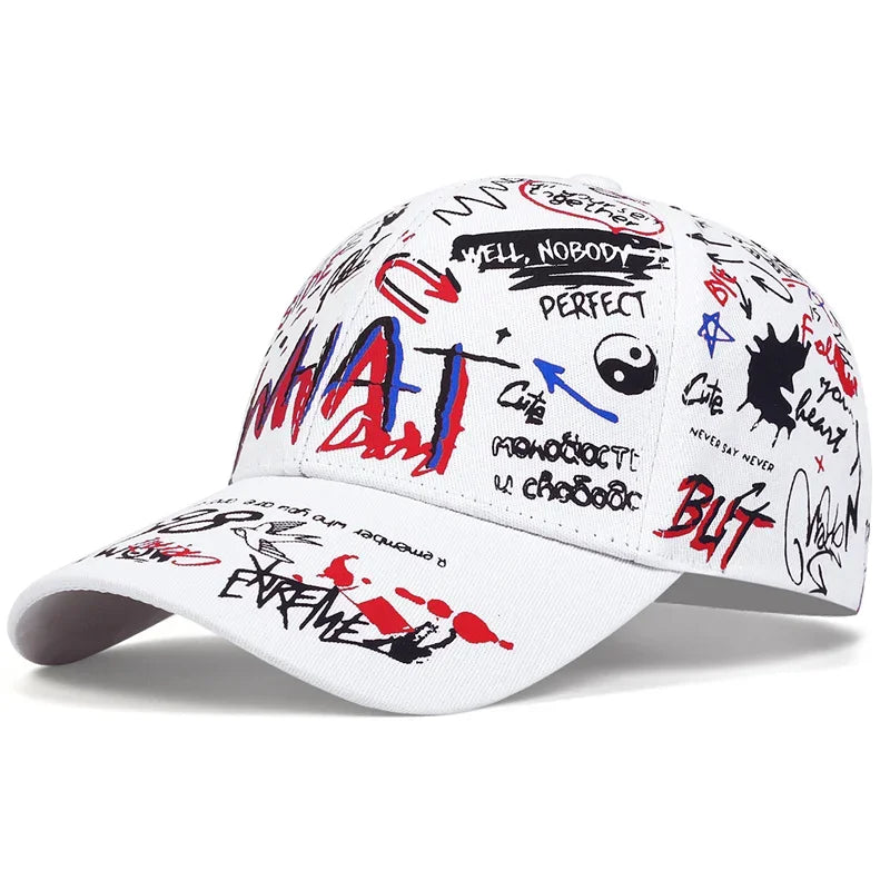 Unisex WHAT Graffiti Printing Baseball Caps Spring Autumn Outdoor Adjustable Casual Hats Dad Hat Sunscreen Hat