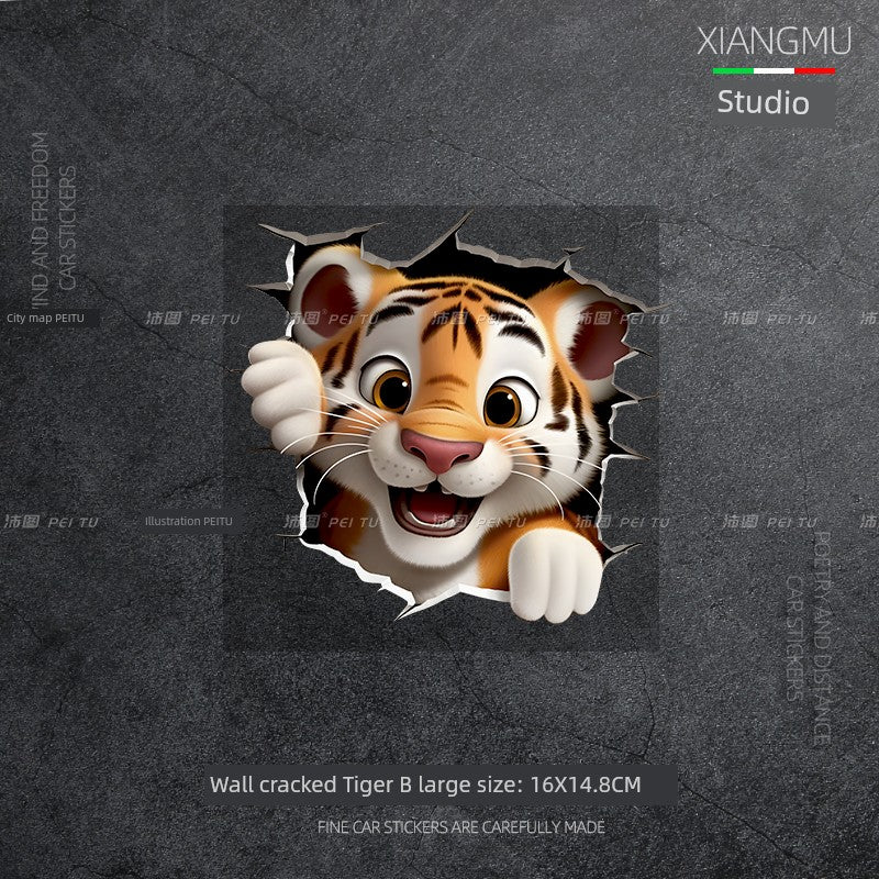 3D Cat Tiger Wall Crack Block Waterproof Car Sticker