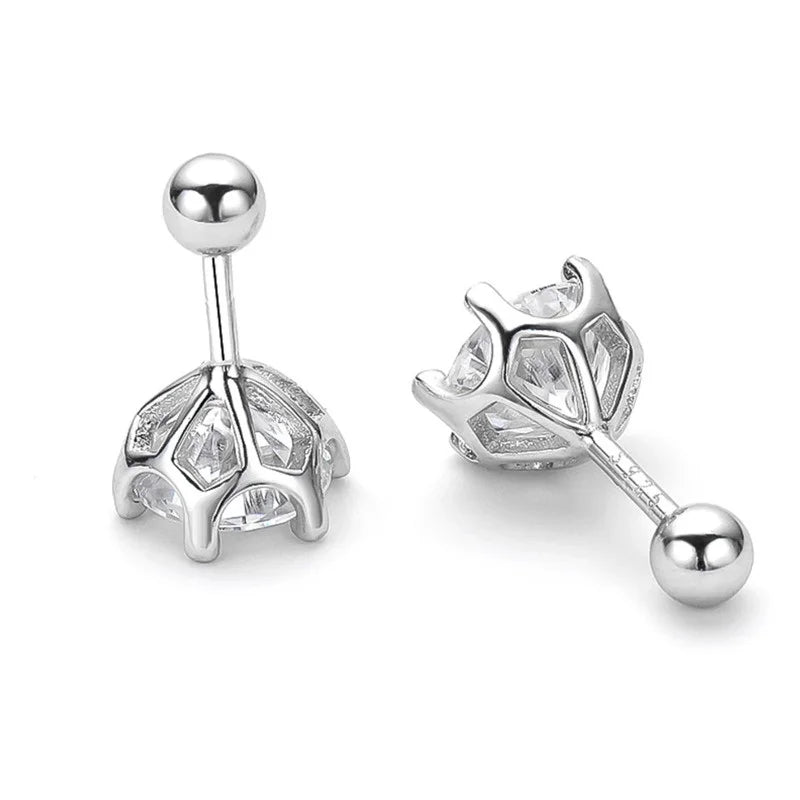 BIJOX STORY 0.5-2ct Mosonite Screw Stud Earrings D-color Solid Sier Diamond Suitable For Women's Wedding Exquisite