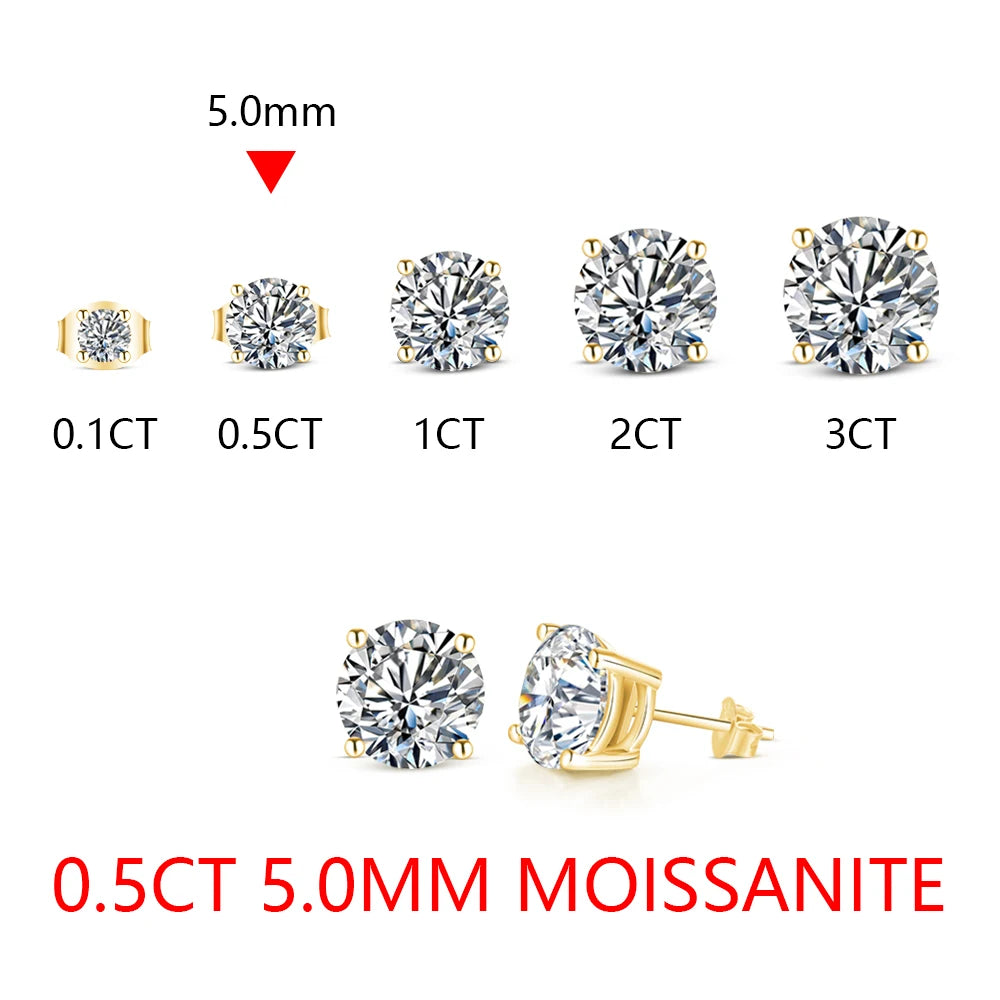 ATTAGEMS 2 Carat 8.0mm D Color Moissanite Stud Earrings For Women Top Quality 100% 925 Sterling Silver Sparkling Wedding Jewelry