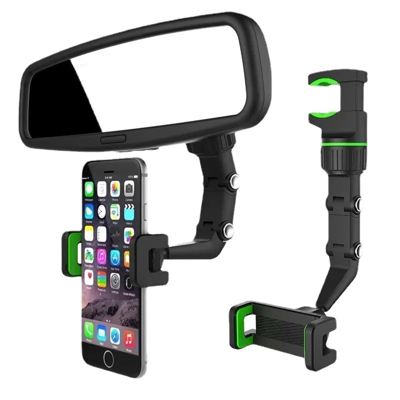 360° Rotating Rearview Mirror Phone Holder – GPS & Hands-Free Support