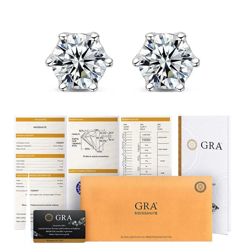 BIJOX STORY 0.5-2ct Mosonite Screw Stud Earrings D-color Solid Sier Diamond Suitable For Women's Wedding Exquisite