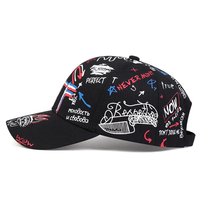 Unisex WTF Color Graffiti Printing Baseball Caps Spring Autumn Outdoor Adjustable Casual Hats Sunscreen Hat