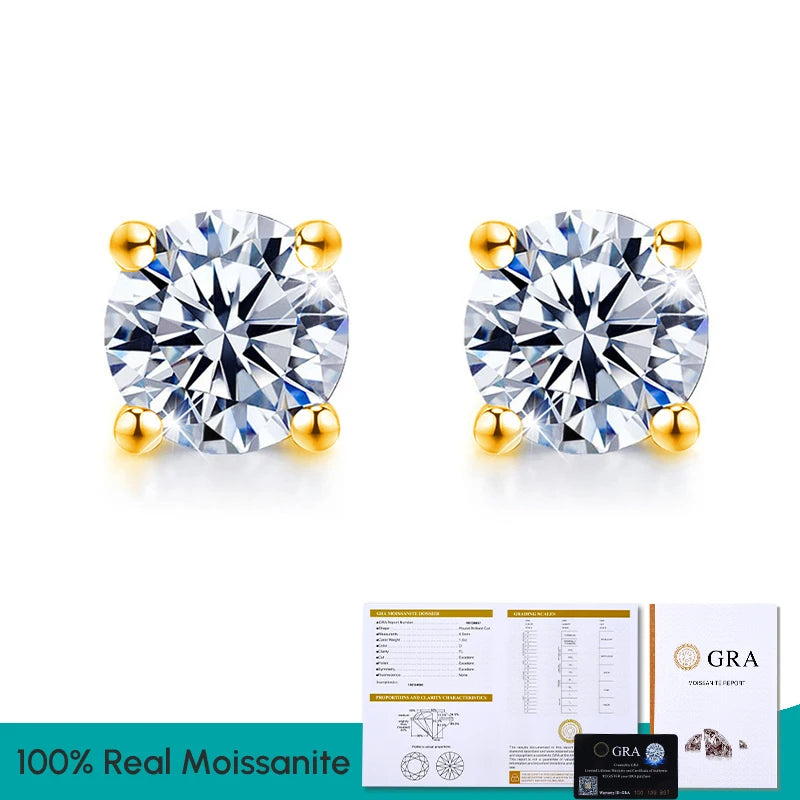 KNB 0.1CT-2CT D Color Lab Created Diamond Certified Moissanite Stud Earrings for Woman Gift 925 Sterling Silver Wedding Jewelry