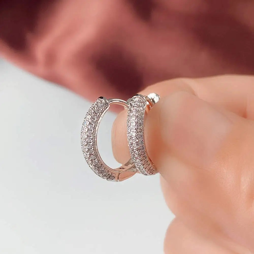Huitan Silver Color CZ Hoop Earrings for Women Timeless Style Simple Ear Accessories for Teens Minimalist Gift Classic Jewelry