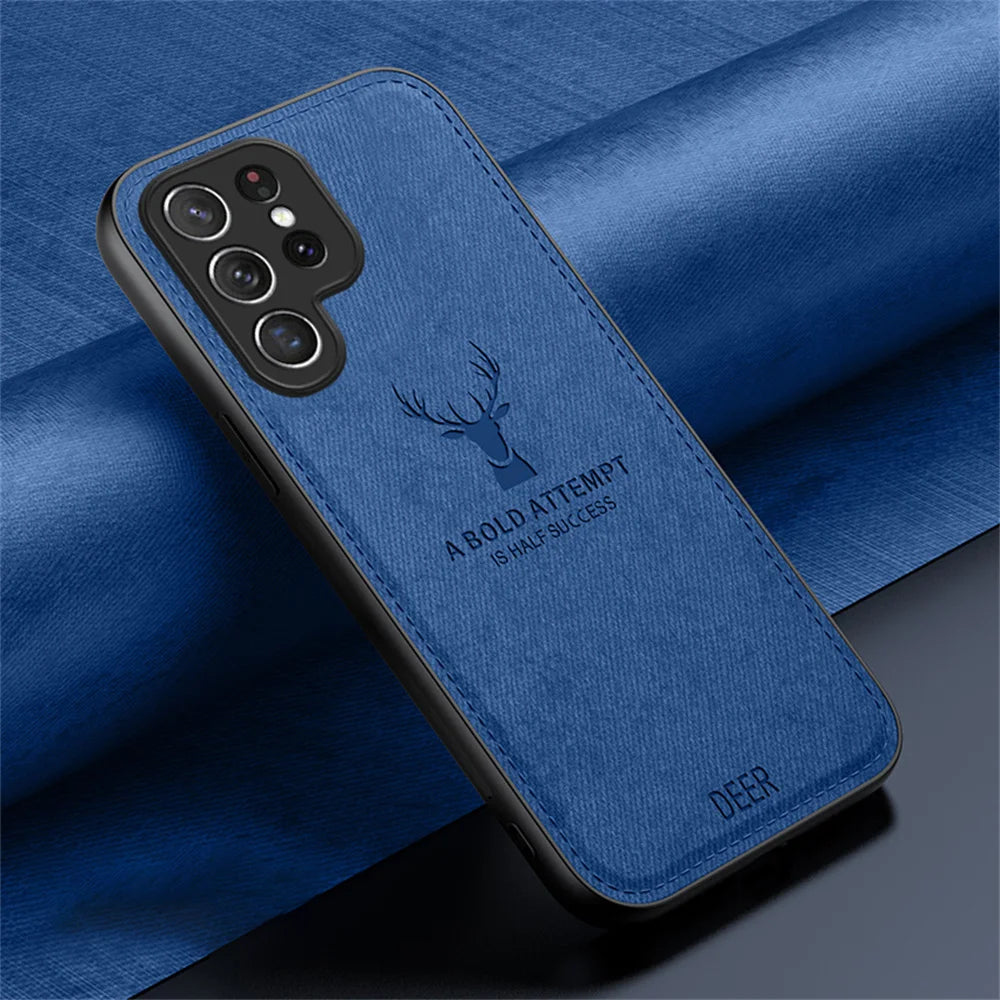 Business Fabric Pattern Deer Case For Samsung S25 S24 S23 S22 S21 Plus Ultra S20 FE Note20 A16 A36 A55 A54 A52 A35 A34 A32 A25