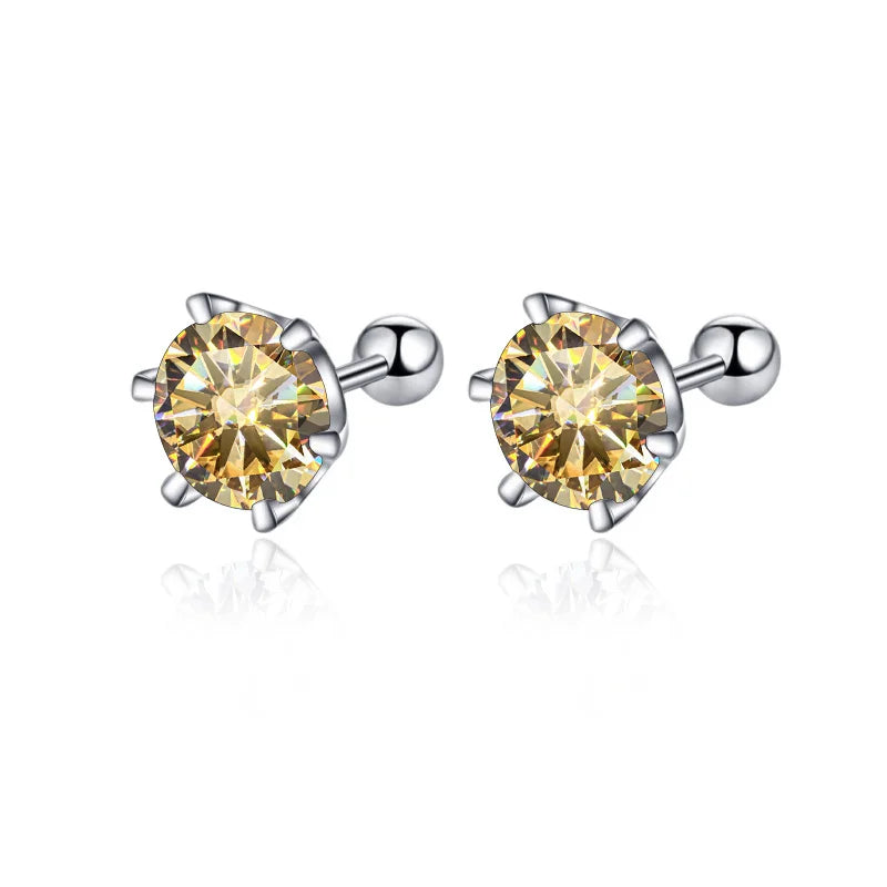 BIJOX STORY 0.5-2ct Mosonite Screw Stud Earrings D-color Solid Sier Diamond Suitable For Women's Wedding Exquisite