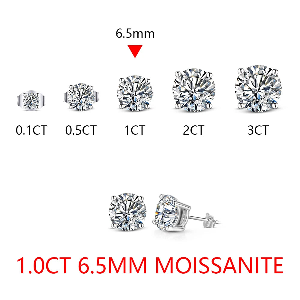 ATTAGEMS 2 Carat 8.0mm D Color Moissanite Stud Earrings For Women Top Quality 100% 925 Sterling Silver Sparkling Wedding Jewelry