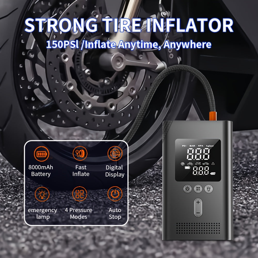 [150PSI Smart Pump] 150PSI Wireless One-button Smart Tire Pump, Portable Digital Display Air Amplifier | Multi-function Air Pump, LED Light, Suitable For Cars, Bicycles, Motorcycle Tires, Balls