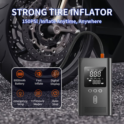 [150PSI Smart Pump] 150PSI Wireless One-button Smart Tire Pump, Portable Digital Display Air Amplifier | Multi-function Air Pump, LED Light, Suitable For Cars, Bicycles, Motorcycle Tires, Balls