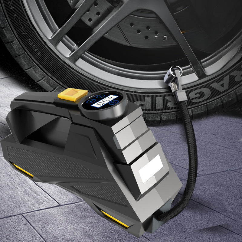 [Digital Tire Inflator] Portable Digital Tire Inflator - Carsun 12V DC Air Compressor Pump with LED Light for Cars, Motorcycles & Bicycles - Black & Gray Design, Built-in Timer, Pressure Gauge, and Secure Locking Mechanism