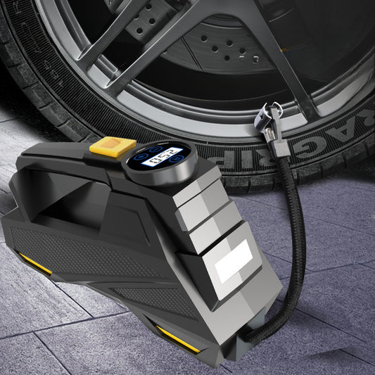 [Digital Tire Inflator] Portable Digital Tire Inflator - Carsun 12V DC Air Compressor Pump with LED Light for Cars, Motorcycles & Bicycles - Black & Gray Design, Built-in Timer, Pressure Gauge, and Secure Locking Mechanism