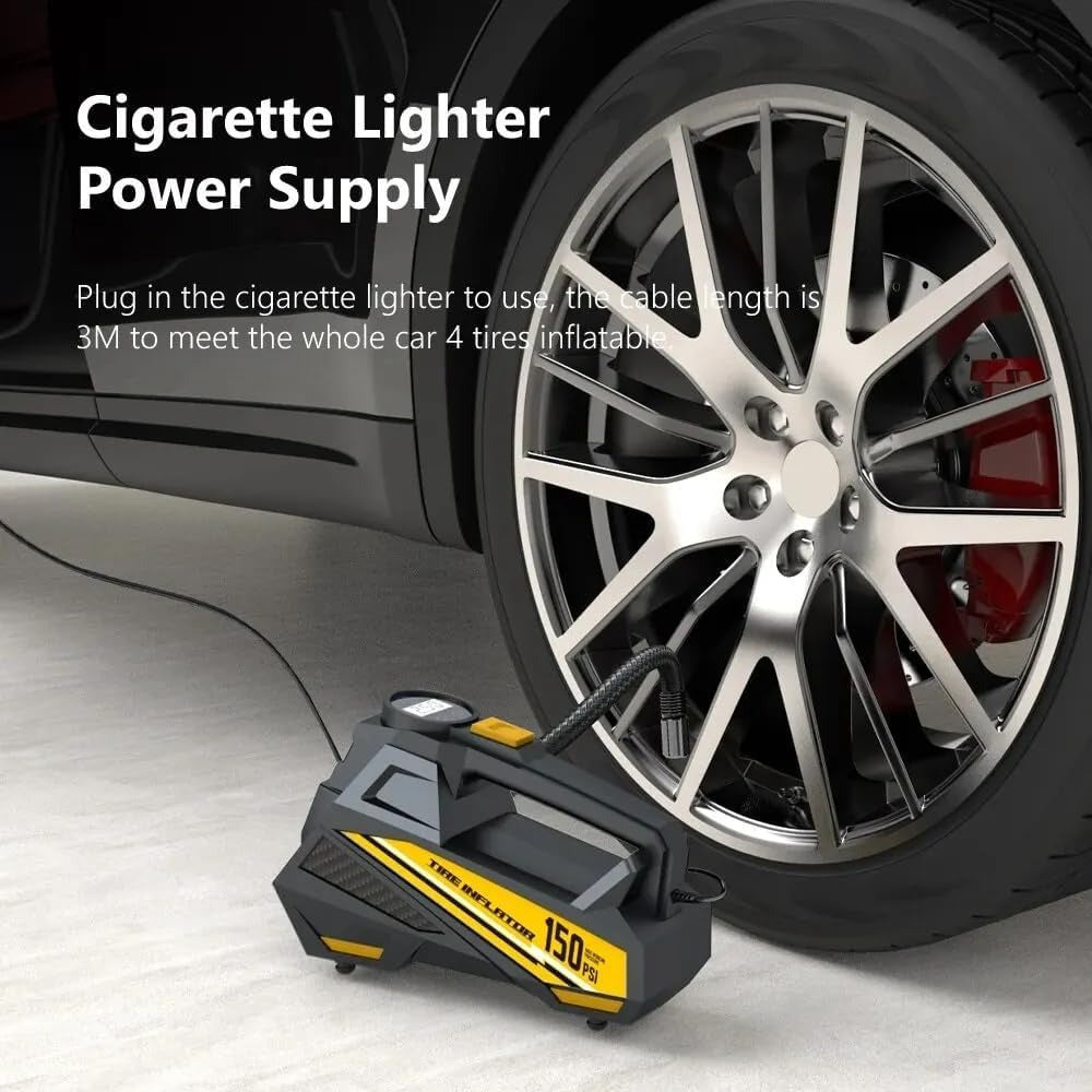 [Digital Tire Inflator] Portable Digital Tire Inflator - Carsun 12V DC Air Compressor Pump with LED Light for Cars, Motorcycles & Bicycles - Black & Gray Design, Built-in Timer, Pressure Gauge, and Secure Locking Mechanism