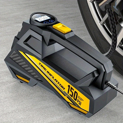 [Digital Tire Inflator] Portable Digital Tire Inflator - Carsun 12V DC Air Compressor Pump with LED Light for Cars, Motorcycles & Bicycles - Black & Gray Design, Built-in Timer, Pressure Gauge, and Secure Locking Mechanism