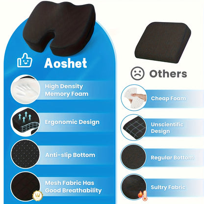 Aoshet Seat Cushion - Memory Foam Cushion for Office Chair, Car Seat, Airplane, Bleacher - Sciatica & Hip & Coccyx relax Desk Chair Cushion for Long Sitting Office Workers, Car Drivers
