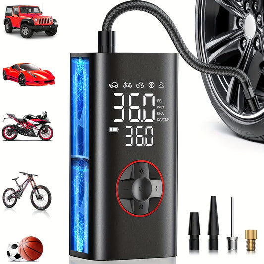 1pc Cordless Tire Inflator Air Compressor, Portable Digital Display Pump for Car, Motorcycle, Bike Tires, USB Type-C Rechargeable Lithium Polymer Battery, 150PSI, Car Accessories, Versatile Tire Compressor|Sleek Compressor|Hi