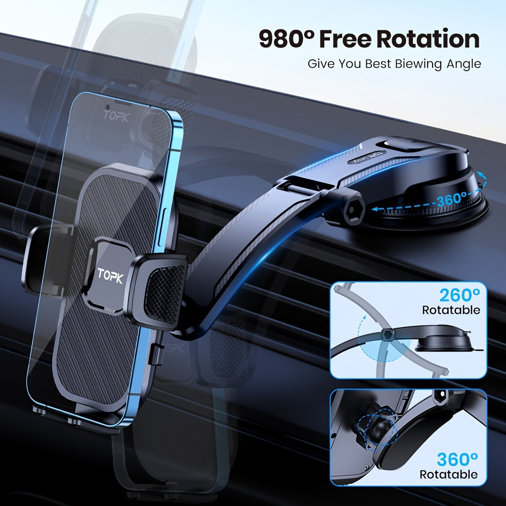 [Upgraded Car Phone Holder] TOPK D38-C Car Phone Holder Mount | Upgraded Adjustable horizontally and vertically Cell Phone Holder for Car Dashboard Compatible with All Phones