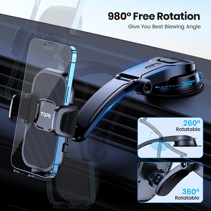 [Upgraded Car Phone Holder] TOPK D38-C Car Phone Holder Mount | Upgraded Adjustable horizontally and vertically Cell Phone Holder for Car Dashboard Compatible with All Phones