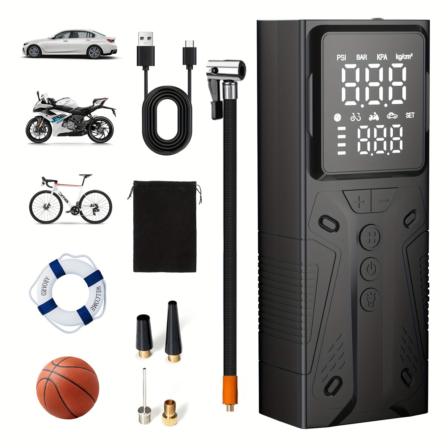 [150PSI Smart Pump] 150PSI Wireless One-button Smart Tire Pump, Portable Digital Display Air Amplifier | Multi-function Air Pump, LED Light, Suitable For Cars, Bicycles, Motorcycle Tires, Balls