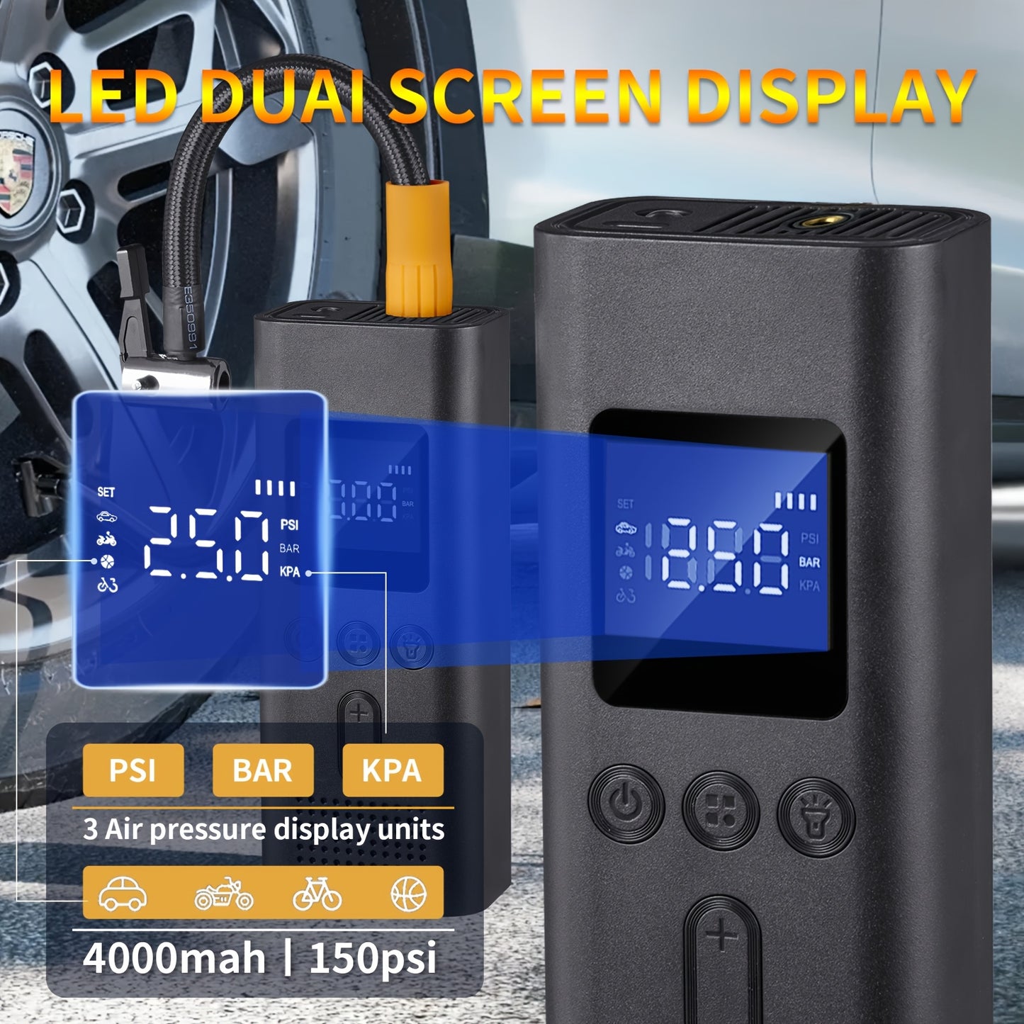 [150PSI Smart Pump] 150PSI Wireless One-button Smart Tire Pump, Portable Digital Display Air Amplifier | Multi-function Air Pump, LED Light, Suitable For Cars, Bicycles, Motorcycle Tires, Balls