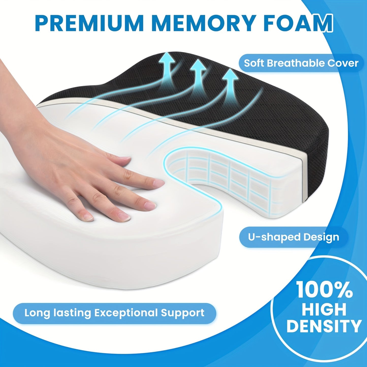 Aoshet Seat Cushion - Memory Foam Cushion for Office Chair, Car Seat, Airplane, Bleacher - Sciatica & Hip & Coccyx relax Desk Chair Cushion for Long Sitting Office Workers, Car Drivers