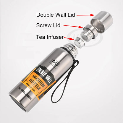UPORS Stainless Steel Thermos Bottle – 500ml to 1500ml Vacuum Flask with Rope