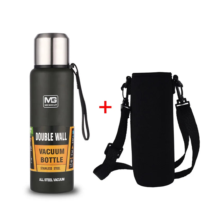 UPORS Stainless Steel Thermos Bottle – 500ml to 1500ml Vacuum Flask with Rope