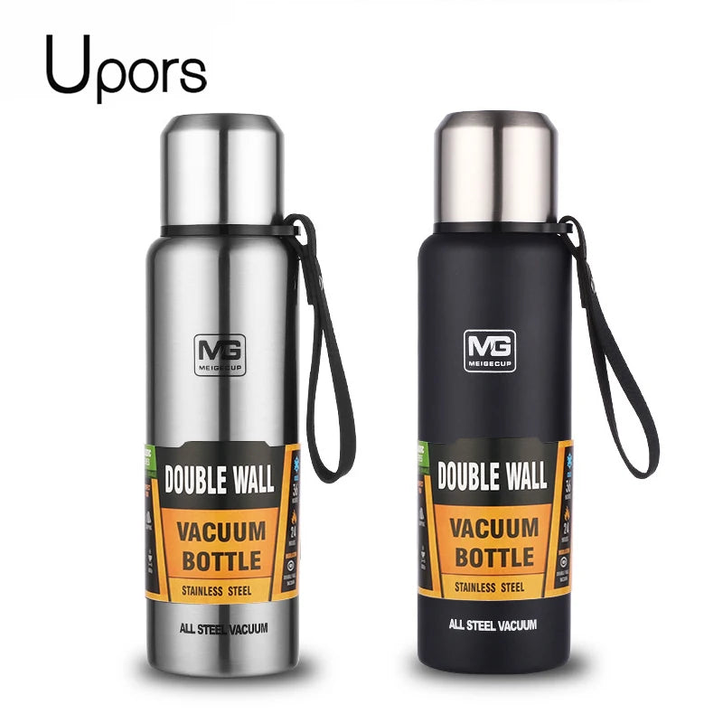 UPORS Stainless Steel Thermos Bottle – 500ml to 1500ml Vacuum Flask with Rope