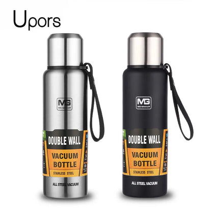 UPORS Stainless Steel Thermos Bottle – 500ml to 1500ml Vacuum Flask with Rope