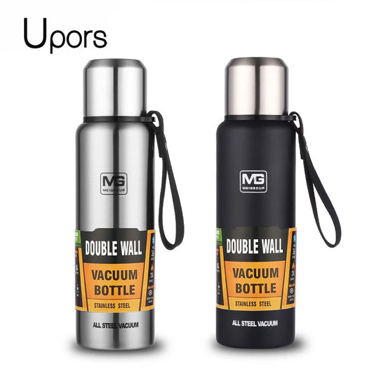 UPORS Stainless Steel Thermos Bottle – 500ml to 1500ml Vacuum Flask with Rope