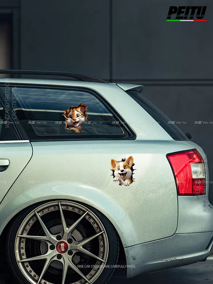 3D Cat Tiger Wall Crack Block Waterproof Car Sticker