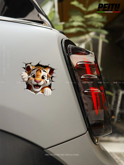 3D Cat Tiger Wall Crack Block Waterproof Car Sticker