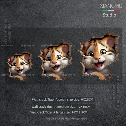 3D Cat Tiger Wall Crack Block Waterproof Car Sticker