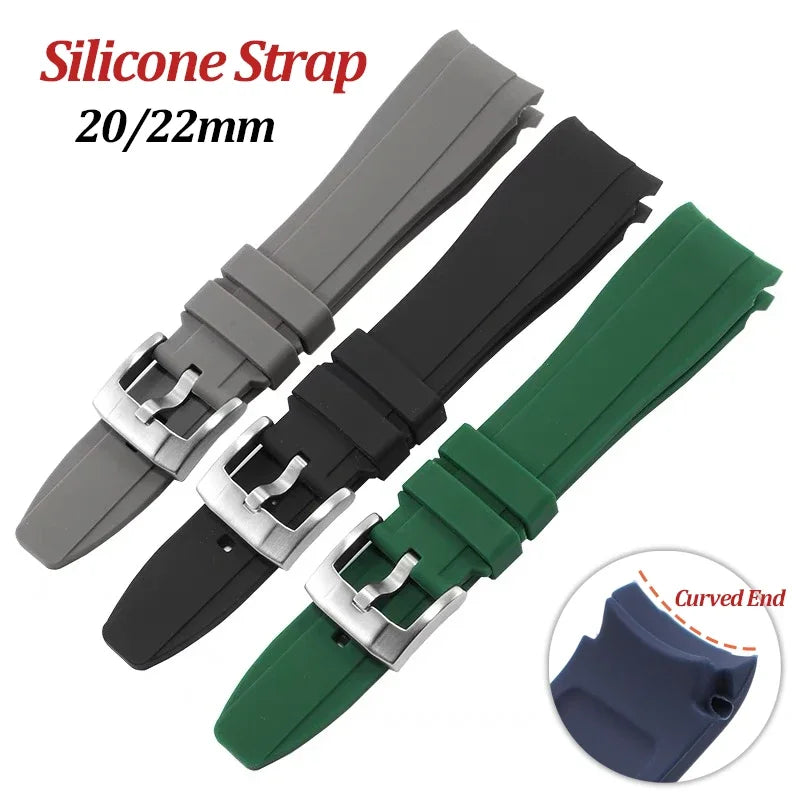 20mm 22mm Silicone Strap for Swatch Universal Curved End Arc Rubber Watch Band for Rolex Sport Waterproof Bracelet for Citizen
