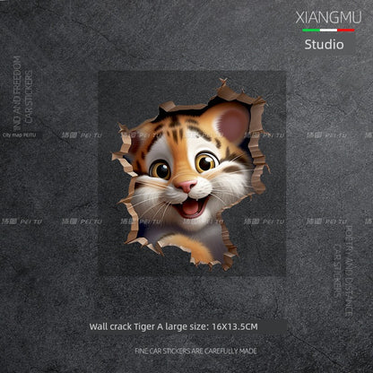3D Cat Tiger Wall Crack Block Waterproof Car Sticker