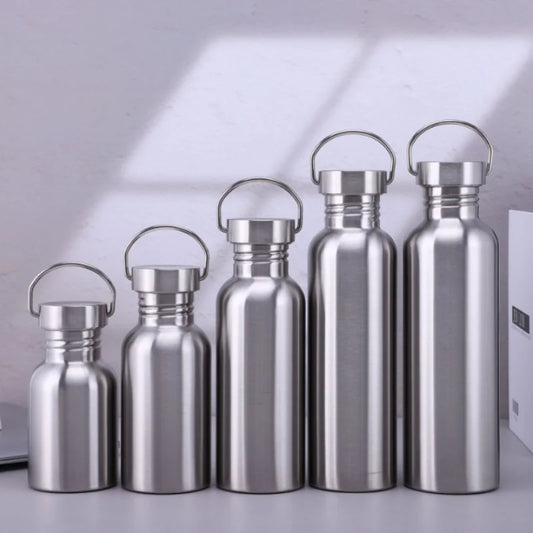 500/750/1000ml Stainless Steel Water Bottles – Single Wall Large Capacity with Lid