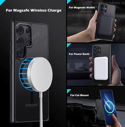 Magnetic Matte Translucent Armor Shockproof Case For Samsung Galaxy S25 S24 S23 S22 Ultra Plus S20 S21 FE Magsafe Charge Cover