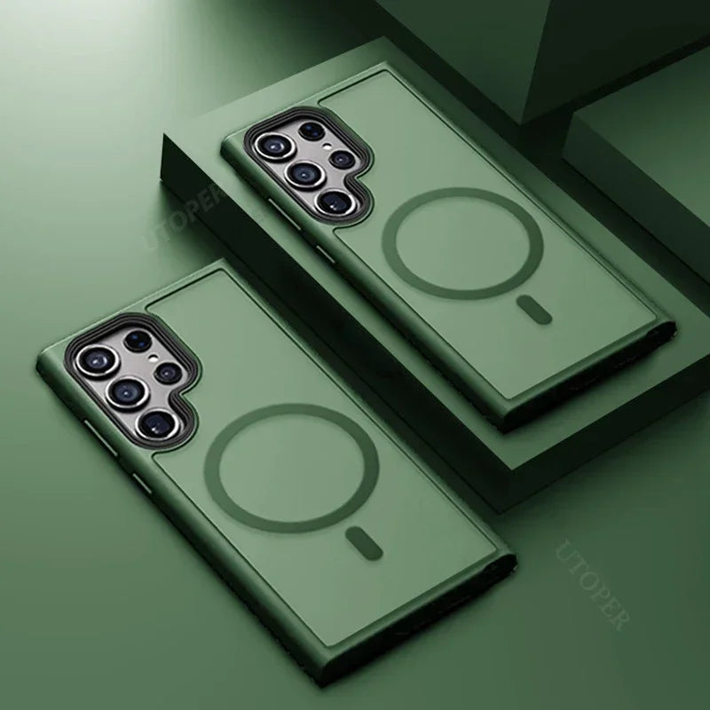 Magnetic Matte Translucent Armor Shockproof Case For Samsung Galaxy S25 S24 S23 S22 Ultra Plus S20 S21 FE Magsafe Charge Cover