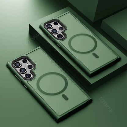 Magnetic Matte Translucent Armor Shockproof Case For Samsung Galaxy S25 S24 S23 S22 Ultra Plus S20 S21 FE Magsafe Charge Cover