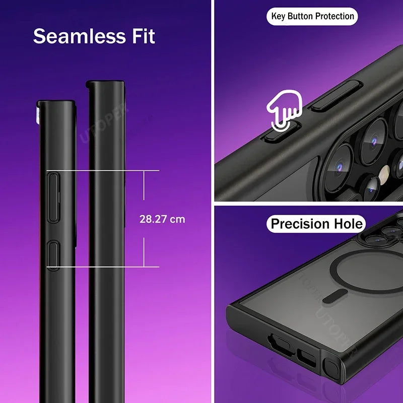 Magnetic Matte Translucent Armor Shockproof Case For Samsung Galaxy S25 S24 S23 S22 Ultra Plus S20 S21 FE Magsafe Charge Cover