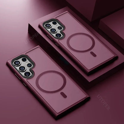 Magnetic Matte Translucent Armor Shockproof Case For Samsung Galaxy S25 S24 S23 S22 Ultra Plus S20 S21 FE Magsafe Charge Cover