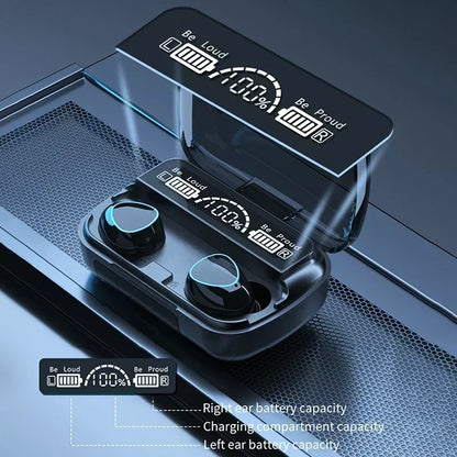 M10 Bluetooth Earphones – HiFi Stereo Wireless Earbuds with LED Display & Mic