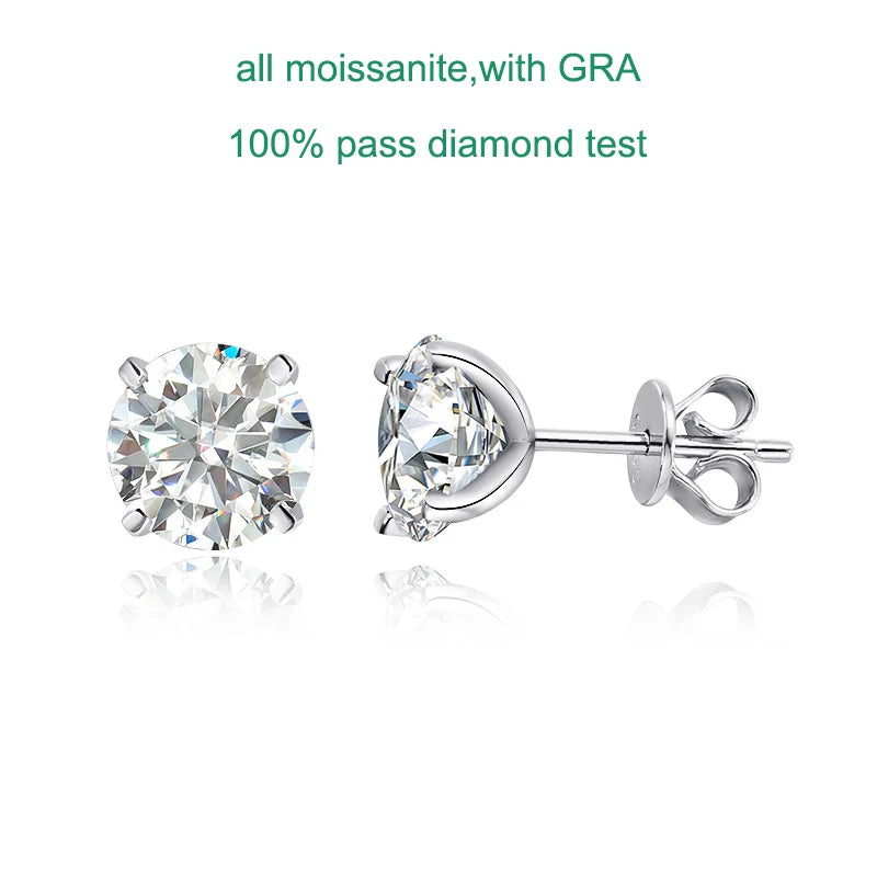Smyoue Each 0.2-2CT GRA Certified Moissanite Stud Earrings for Women 4 Claw Sparkling Wedding Party Jewelry Sterling Silver S925